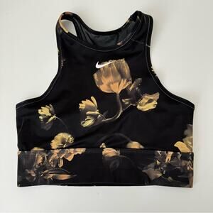 Nike Everything Bra Black Yellow Floral Print mesh keyhole back